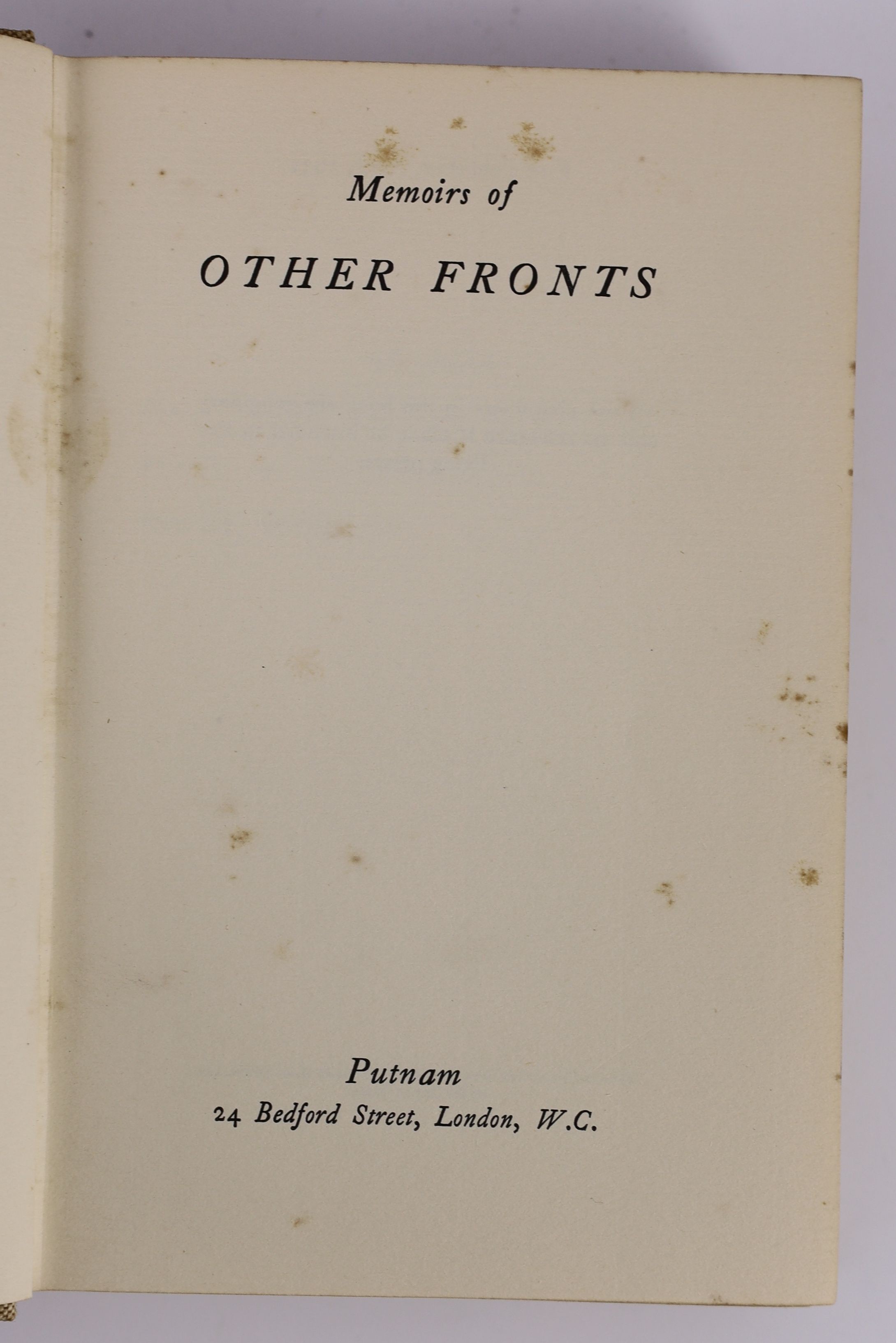 Anon (John Rodker) - Memoirs of Other Fronts. 1st ed. Publishers cloth with letters direct on spine and original printed d/j designed by Paul Nash. 8vo. Putnam, London, 1932.